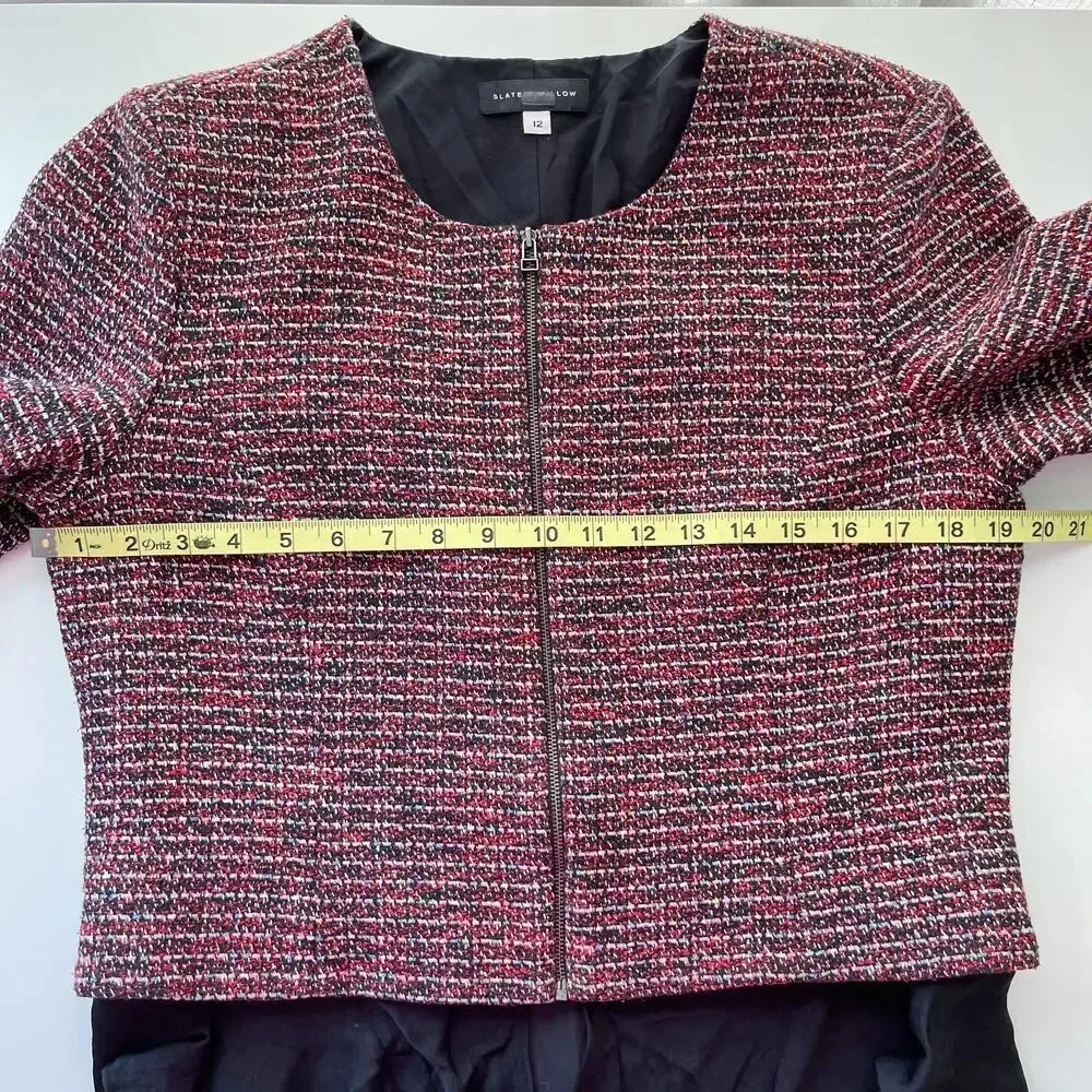 Slate &‎ Willow Tweed Ruffle Trim Peplum Jacket Blazer Zip Size 12 Career Work